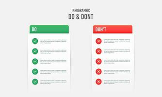 Infographic list comparing dos and don'ts template. Vector illustration.