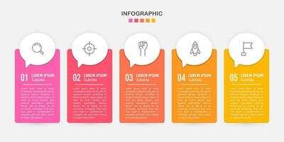 5-element infographic message box design template. Business workflow project. Vector illustration.