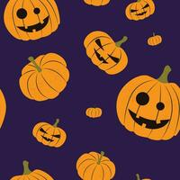 HallHalloween vector seamless pattern with carved pumpkins on a dark background
