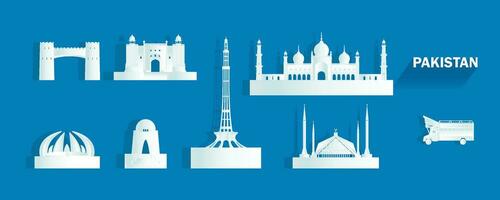 Pakistan isolated architecture icon set and symbol with tour asia. vector