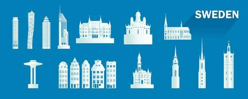 Sweden isolated architecture icon set and symbol with tour europe. vector