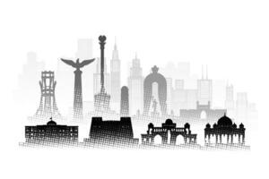 Travel architecture silhouette in Tajikistan with Black halftone style. vector