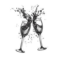 Champagne glasses hand drawn illustrations. vector