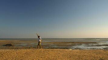 excité homme fonctionnement sur le plage video