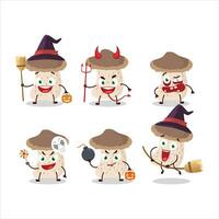 Halloween expression emoticons with cartoon character of shiitake mushroom vector