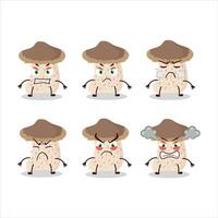 Shiitake mushroom cartoon character with various angry expressions vector