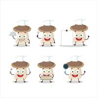 Cartoon character of shiitake mushroom with various chef emoticons vector