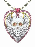 Jewelry design fancy wings heart skull pendant hand drawing and painting make graphic vector. vector