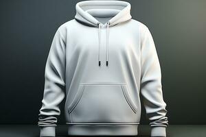 Realistic white hoodie, blank template, 3D rendering, for design presentation AI Generated photo