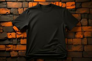 Modern black tee with brick background AI Generated photo