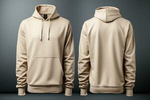 Beige hoodie template. Hoodie sweatshirt long sleeve with clipping path, mockup AI Generated photo