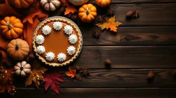 Autumn background with pumpkin pie photo