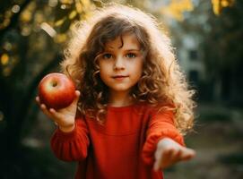 Little girl with red apples photo