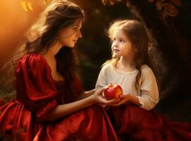 Little girl with red apples photo