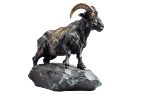 Wild rocky goat in stones on a transparent background of gems, png isolate. AI generated.