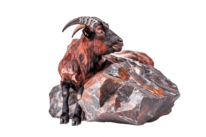 Wild rocky goat in stones on a transparent background of gems, png isolate. AI generated.