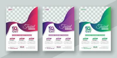 Best Modern colorful travel flyer, poster, banner template for travelling company. with 3 color variation, photo background vector