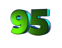 número 95 3d render com verde cor png