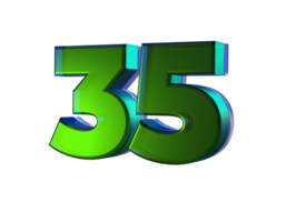 número 35 3d render com verde cor png
