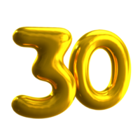 Number 30 3D render with gold material png