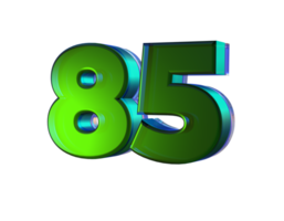 número 85 3d render com verde cor png