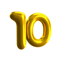 Number 10 3D render with gold material png