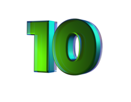 Number 10 3D render with Green color png