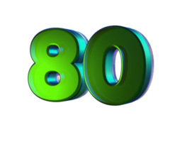 Number 80 3D render with Green color png
