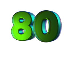 número 80 3d render com verde cor png