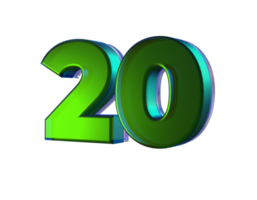 número 20 3d render com verde cor png