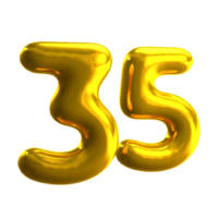 Number 35 3D render with gold material png
