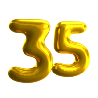 numero 35 3d rendere con oro Materiale png