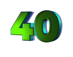 número 40. 3d render com verde cor png