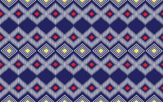 geometría, abstracto, tela, textil, indígena tradicional sin costura modelo en Armada azul antecedentes. vector ilustración.