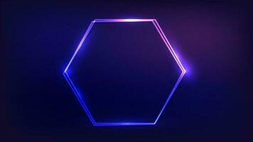 Neon double hexagon frame with shining effects vector