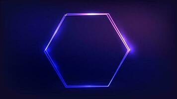 Neon double hexagon frame with shining effects vector