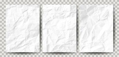 Set of A4 pages crumpled paper vector