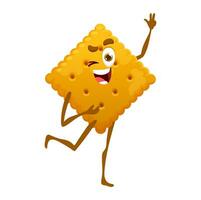 Cartoon cracker funny character, cute cookie vector