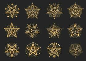 Esoteric occult pentagram, demon magic signs set vector