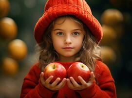 Little girl with red apples photo