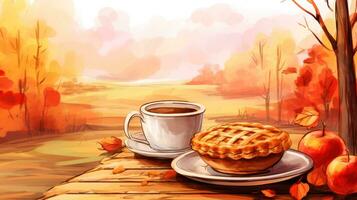 Autumn background with apple pie photo