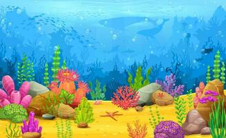 Cartoon underwater landscape, arcade game level vector