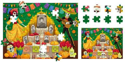 Jigsaw puzzle game pieces. Dia de los muertos vector