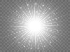 Sunlight on a background. Isolated white rays of light. Vector illustration