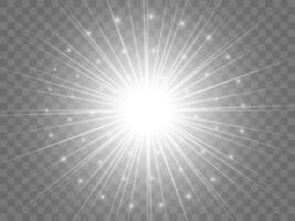 Sunlight on a background. Isolated white rays of light. Vector illustration