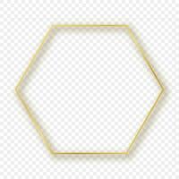 Gold glowing hexagon frame with shadow vector