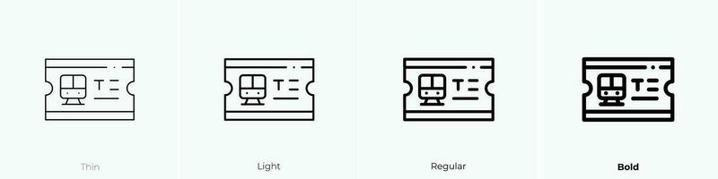 train ticket icon. Thin, Light, Regular And Bold style design isolated on white background vector