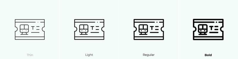 tren boleto icono. delgado, luz, regular y negrita estilo diseño aislado en blanco antecedentes vector