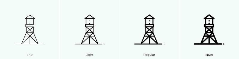 torre icono. delgado, luz, regular y negrita estilo diseño aislado en blanco antecedentes vector