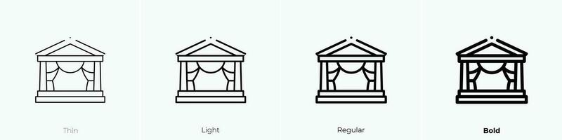 teatro icono. delgado, luz, regular y negrita estilo diseño aislado en blanco antecedentes vector